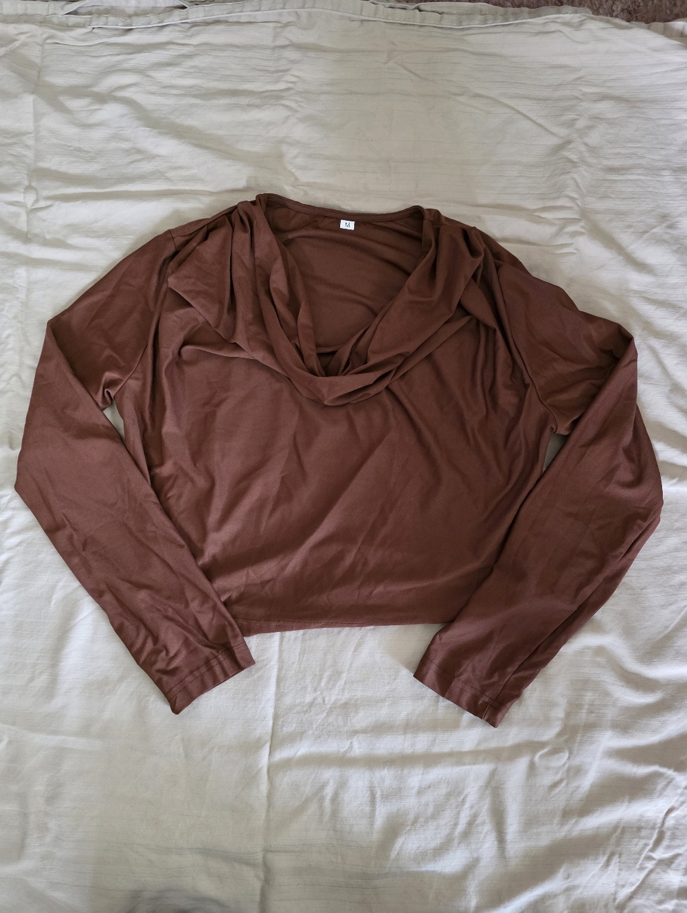SHEIN Rust Brown Draped Cowl Neck Long Sleeve Top